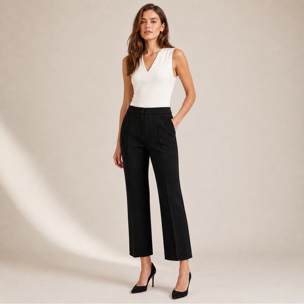BCBG Max Azria Black Cropped Straight Leg Pants Size 8 Pockets Stretch GERRY